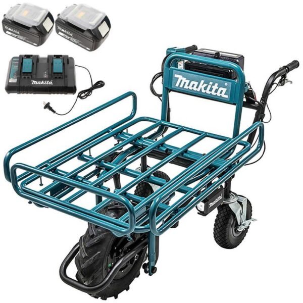 Brouette électrique-roues-makita-DCU180-avec-châssis-tubulaire-batterie-5Ah-18v (2x18v)